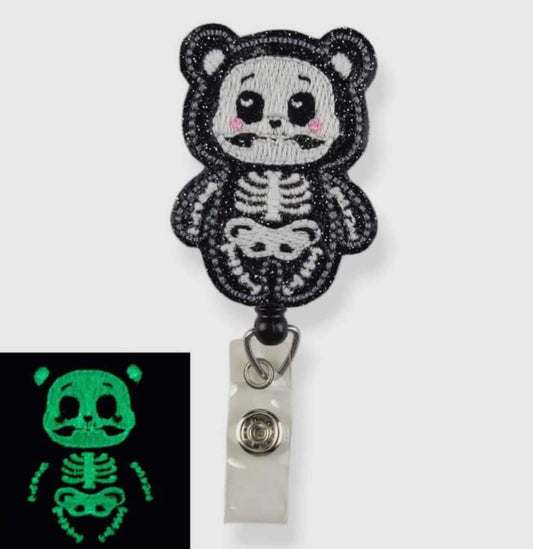 Glow in the Dark Skelly Bear Badge Reel