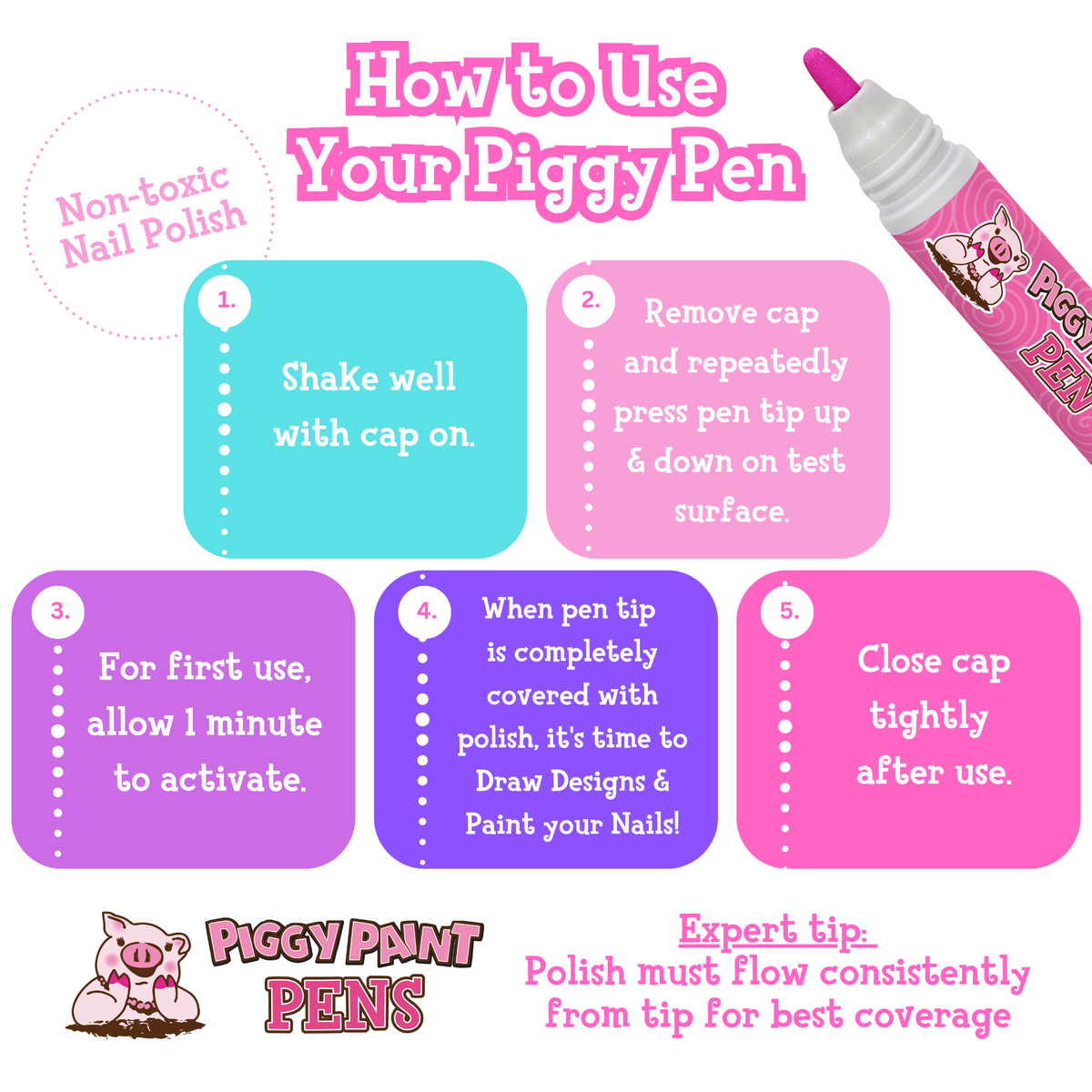 Piggy PINK Piggy Paint Pen Non-Toxic Kids Nail Polish