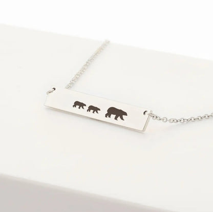 Personalized Mama Bear and Cubs Custom Engraved Bar Necklace