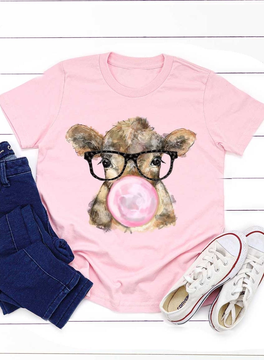 Youth Bubble Gum Cow Kids Graphic T-Shirt