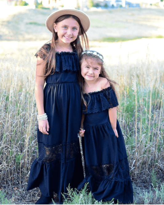 Clara Cotton & Lace Maxi Dress - Black